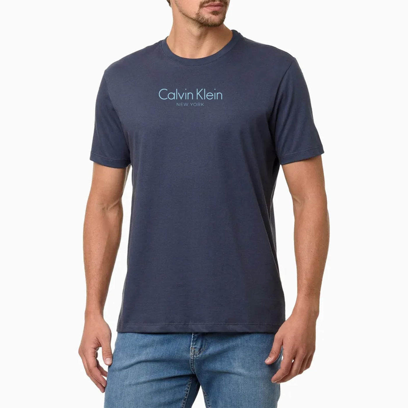 Camiseta Masculina de Algodão Estampa Logo Centralizado Calvin Klein Jeans Azul Marinho